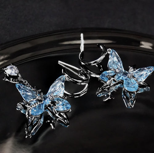 Blue Butterfly Chain Earrings