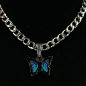 Blue Butterfly Flame Necklace