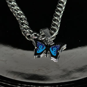 Blue Butterfly Flame Necklace