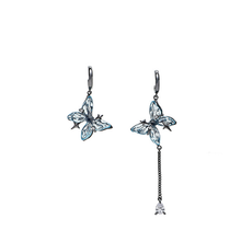 Load image into Gallery viewer, Blue Butterfly Chain Earrings