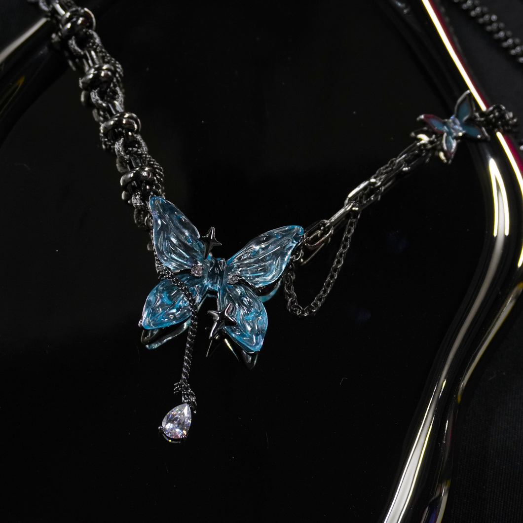 Blue Butterfly Chain Necklace